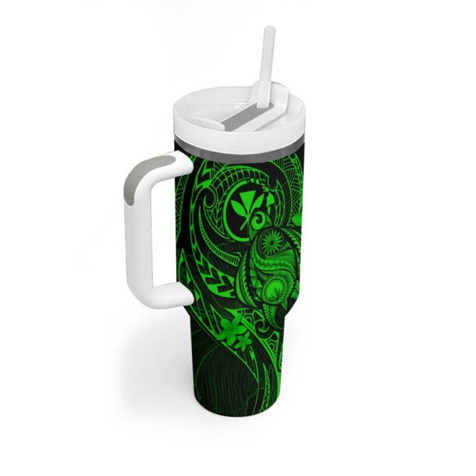 Hawaii Turtle Mix Polynesian Plumeria Green Custom Stanley Quencher 40Oz Stainless Steel Tumbler With Handle - Image 2