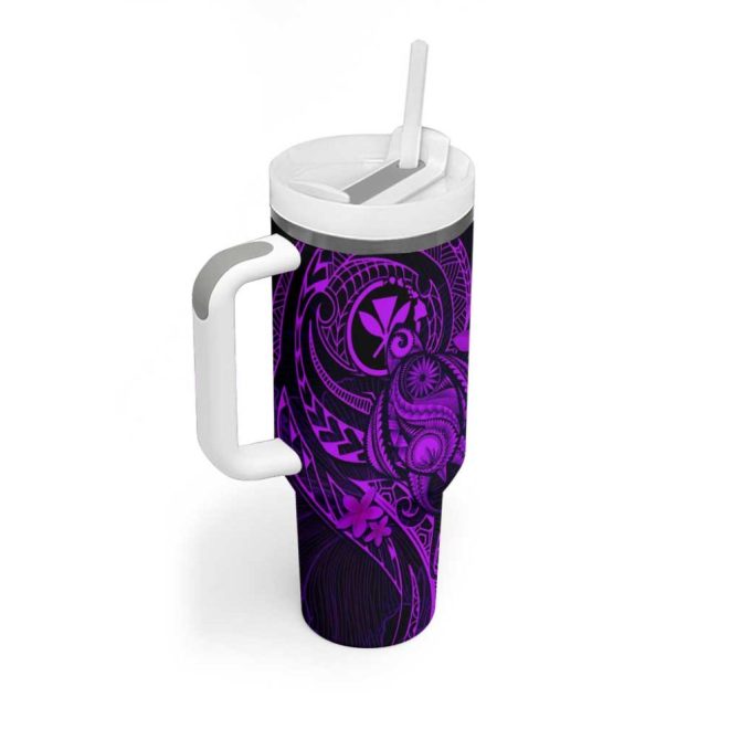 Hawaii Turtle Mix Polynesian Plumeria Purple Custom Stanley Quencher 40Oz Stainless Steel Tumbler With Handle - Image 2