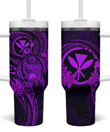 Hawaii Turtle Mix Polynesian Plumeria Purple Custom Stanley Quencher 40Oz Stainless Steel Tumbler With Handle