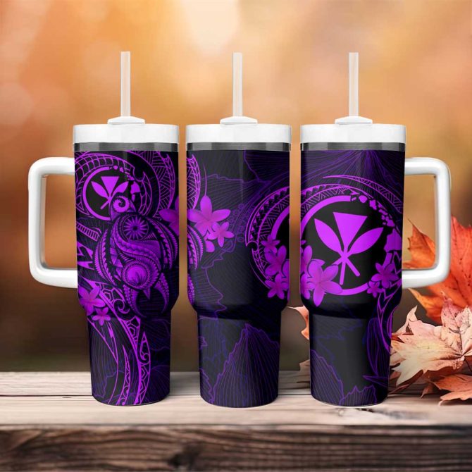 Hawaii Turtle Mix Polynesian Plumeria Purple Custom Stanley Quencher 40Oz Stainless Steel Tumbler With Handle - Image 4