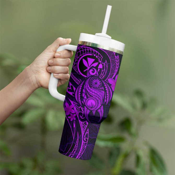 Hawaii Turtle Mix Polynesian Plumeria Purple Custom Stanley Quencher 40Oz Stainless Steel Tumbler With Handle - Image 3