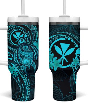 Hawaii Turtle Mix Polynesian Plumeria Turquoise Custom Stanley Quencher 40Oz Stainless Steel Tumbler With Handle