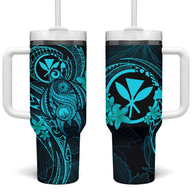 Hawaii Turtle Mix Polynesian Plumeria Turquoise Custom Stanley Quencher 40Oz Stainless Steel Tumbler With Handle