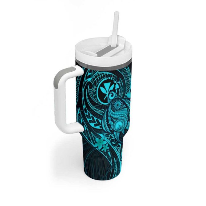 Hawaii Turtle Mix Polynesian Plumeria Turquoise Custom Stanley Quencher 40Oz Stainless Steel Tumbler With Handle - Image 2