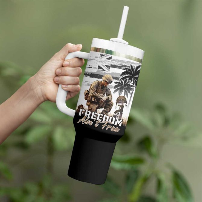 Hawaii Veterans Day Honor The Fallen Flag Grunge Custom Stanley Quencher 40Oz Stainless Steel Tumbler With Handle - Image 3
