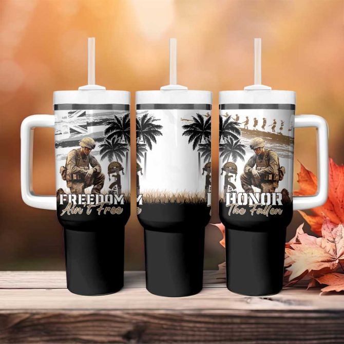Hawaii Veterans Day Honor The Fallen Flag Grunge Custom Stanley Quencher 40Oz Stainless Steel Tumbler With Handle - Image 4
