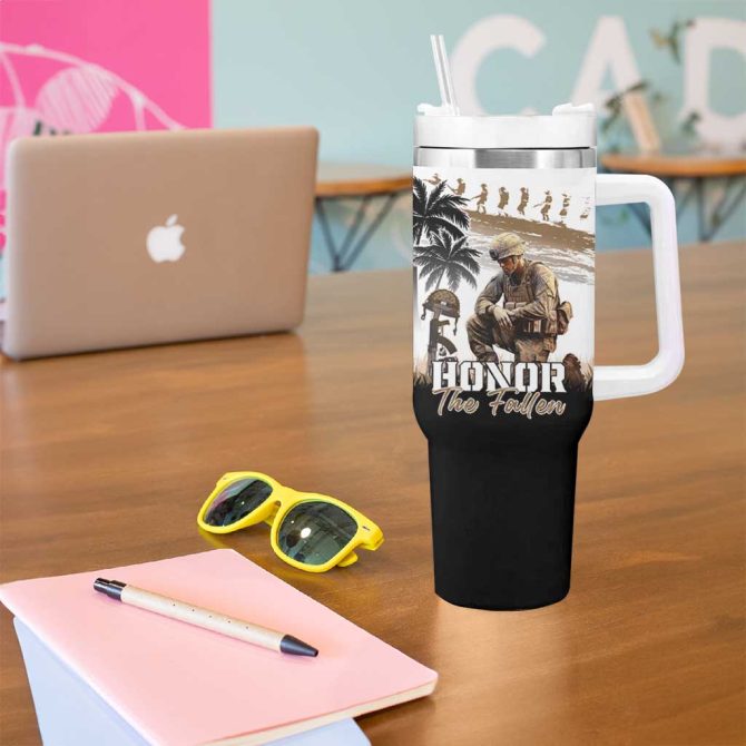 Hawaii Veterans Day Honor The Fallen Flag Grunge Custom Stanley Quencher 40Oz Stainless Steel Tumbler With Handle - Image 5