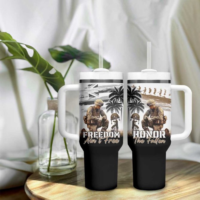 Hawaii Veterans Day Honor The Fallen Flag Grunge Custom Stanley Quencher 40Oz Stainless Steel Tumbler With Handle - Image 9