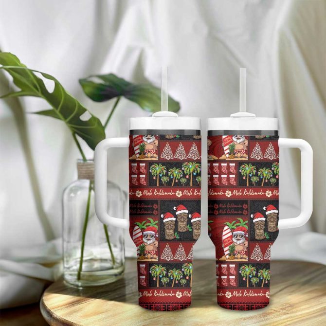 Hawaiian Christmas Mele Kalikimaka Island Holiday Black Red Custom Stanley Quencher 40Oz Stainless Steel Tumbler With Handle - Image 9