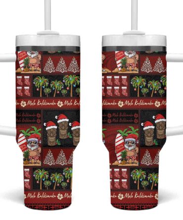 Hawaiian Christmas Mele Kalikimaka Island Holiday Black Red Custom Stanley Quencher 40Oz Stainless Steel Tumbler With Handle