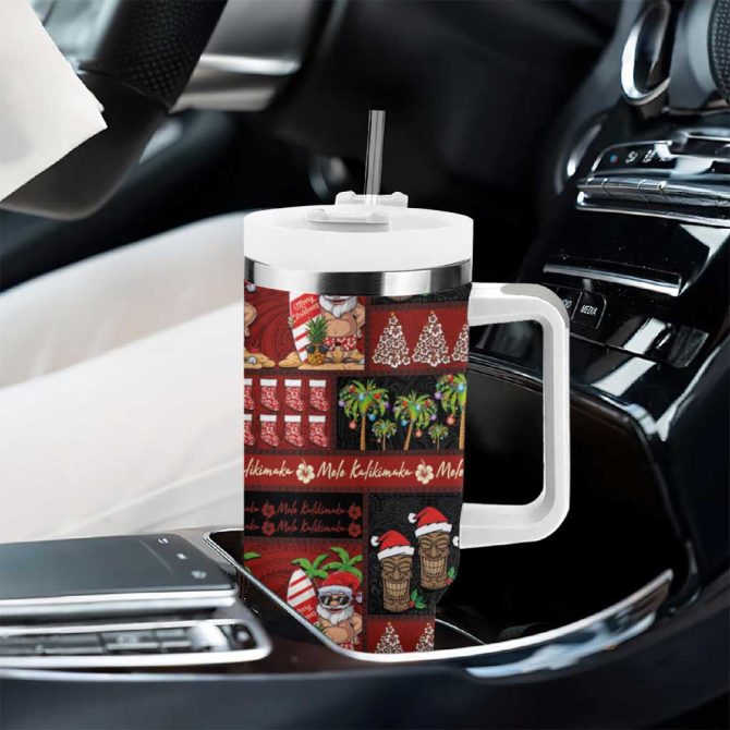 Hawaiian Christmas Mele Kalikimaka Island Holiday Black Red Custom Stanley Quencher 40Oz Stainless Steel Tumbler With Handle - Image 8