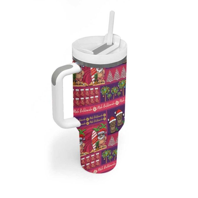 Hawaiian Christmas Mele Kalikimaka Island Holiday Pink Purple Custom Stanley Quencher 40Oz Stainless Steel Tumbler With Handle - Image 2