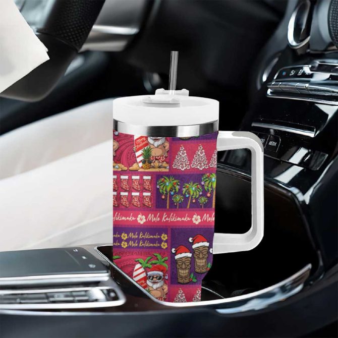 Hawaiian Christmas Mele Kalikimaka Island Holiday Pink Purple Custom Stanley Quencher 40Oz Stainless Steel Tumbler With Handle - Image 8
