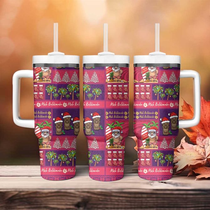 Hawaiian Christmas Mele Kalikimaka Island Holiday Pink Purple Custom Stanley Quencher 40Oz Stainless Steel Tumbler With Handle - Image 4