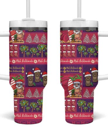 Hawaiian Christmas Mele Kalikimaka Island Holiday Pink Purple Custom Stanley Quencher 40Oz Stainless Steel Tumbler With Handle
