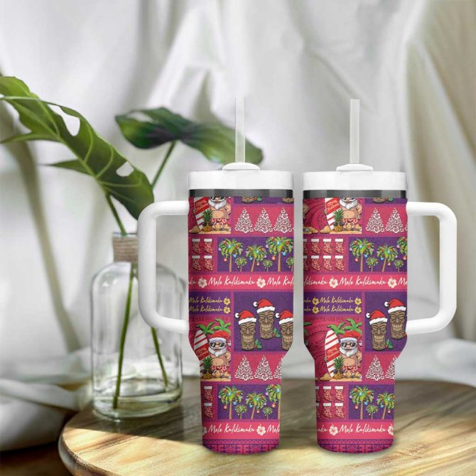 Hawaiian Christmas Mele Kalikimaka Island Holiday Pink Purple Custom Stanley Quencher 40Oz Stainless Steel Tumbler With Handle - Image 9