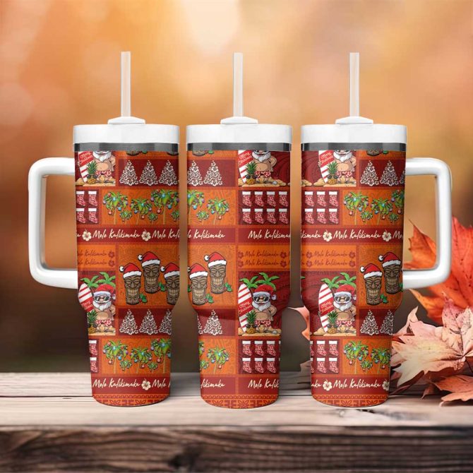 Hawaiian Christmas Mele Kalikimaka Island Holiday Red Orange Custom Stanley Quencher 40Oz Stainless Steel Tumbler With Handle - Image 4