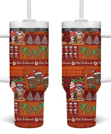 Hawaiian Christmas Mele Kalikimaka Island Holiday Red Orange Custom Stanley Quencher 40Oz Stainless Steel Tumbler With Handle