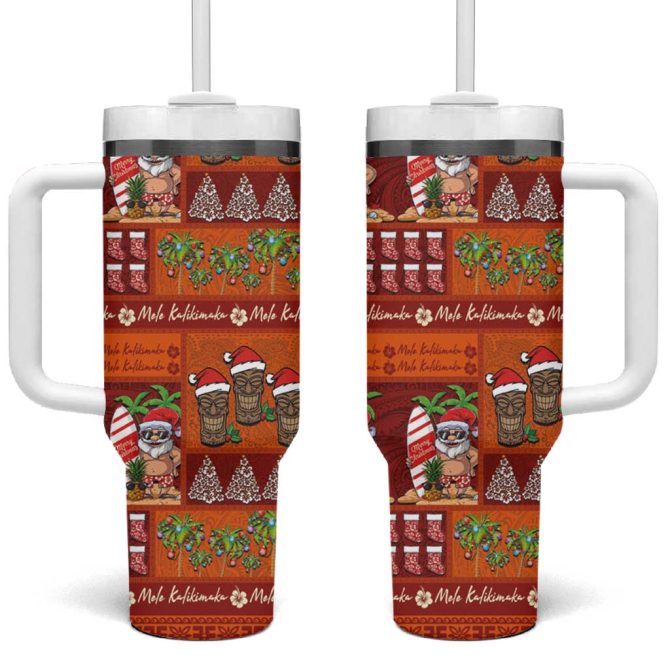Hawaiian Christmas Mele Kalikimaka Island Holiday Red Orange Custom Stanley Quencher 40Oz Stainless Steel Tumbler With Handle