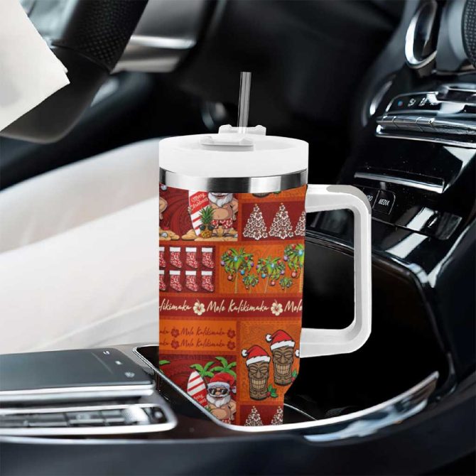 Hawaiian Christmas Mele Kalikimaka Island Holiday Red Orange Custom Stanley Quencher 40Oz Stainless Steel Tumbler With Handle - Image 8