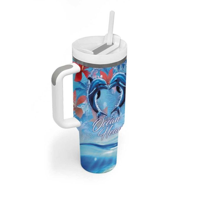 Hawaiian Dolphin Love Ocean Heart Custom Stanley Quencher 40Oz Stainless Steel Tumbler With Handle - Image 2