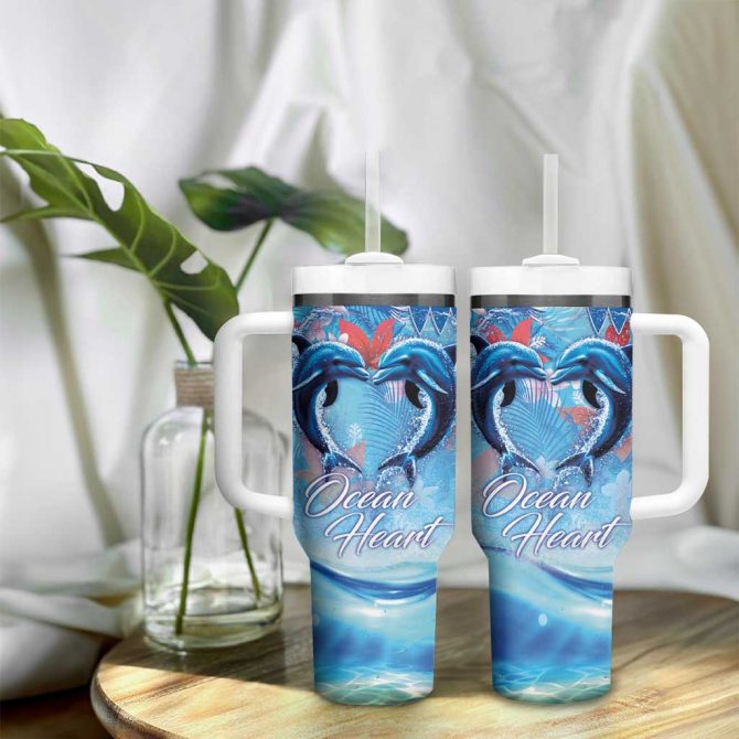 Hawaiian Dolphin Love Ocean Heart Custom Stanley Quencher 40Oz Stainless Steel Tumbler With Handle - Image 9