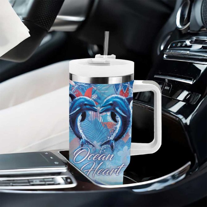 Hawaiian Dolphin Love Ocean Heart Custom Stanley Quencher 40Oz Stainless Steel Tumbler With Handle - Image 8