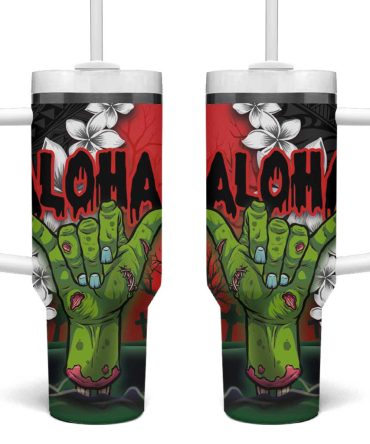 Hawaiian Halloween Horror Shaka Hand Custom Stanley Quencher 40Oz Stainless Steel Tumbler With Handle