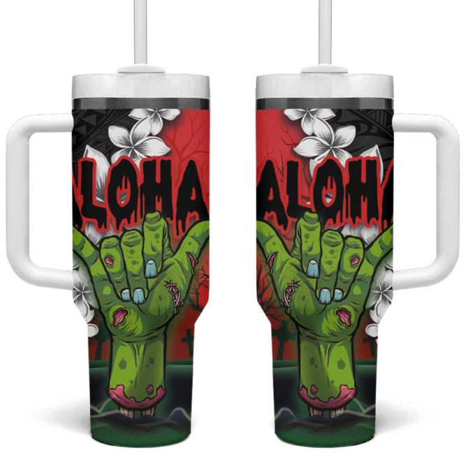 Hawaiian Halloween Horror Shaka Hand Custom Stanley Quencher 40Oz Stainless Steel Tumbler With Handle