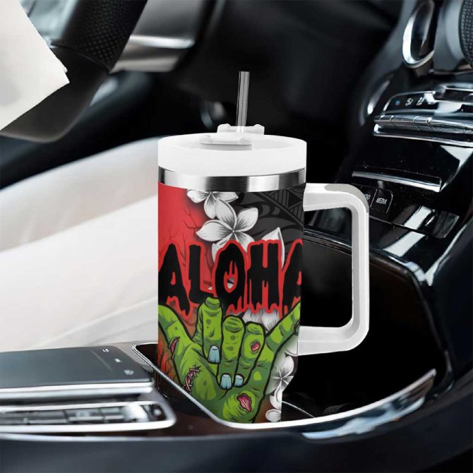 Hawaiian Halloween Horror Shaka Hand Custom Stanley Quencher 40Oz Stainless Steel Tumbler With Handle - Image 8