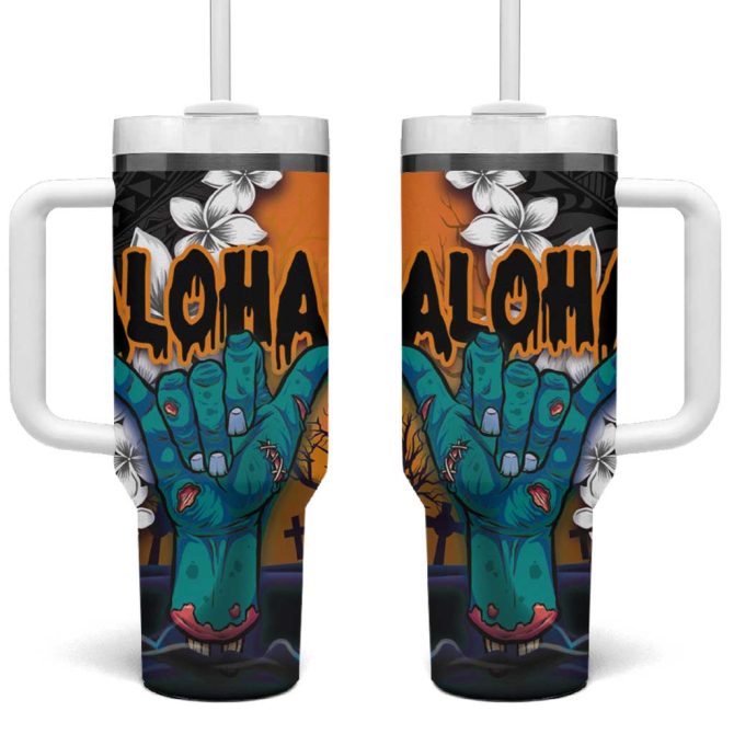 Hawaiian Halloween Horror Shaka Hand Custom Stanley Quencher 40Oz Stainless Steel Tumbler With Handle
