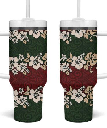 Hawaiian Hibiscus Christmas Color Custom Stanley Quencher 40Oz Stainless Steel Tumbler With Handle