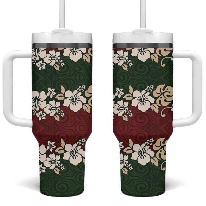 Hawaiian Hibiscus Christmas Color Custom Stanley Quencher 40Oz Stainless Steel Tumbler With Handle