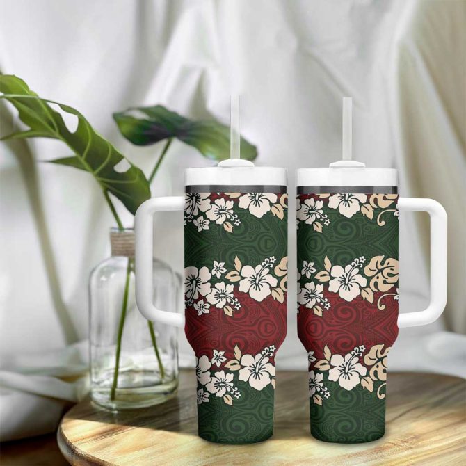 Hawaiian Hibiscus Christmas Color Custom Stanley Quencher 40Oz Stainless Steel Tumbler With Handle - Image 9