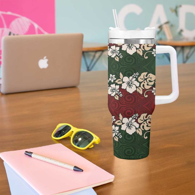 Hawaiian Hibiscus Christmas Color Custom Stanley Quencher 40Oz Stainless Steel Tumbler With Handle - Image 5