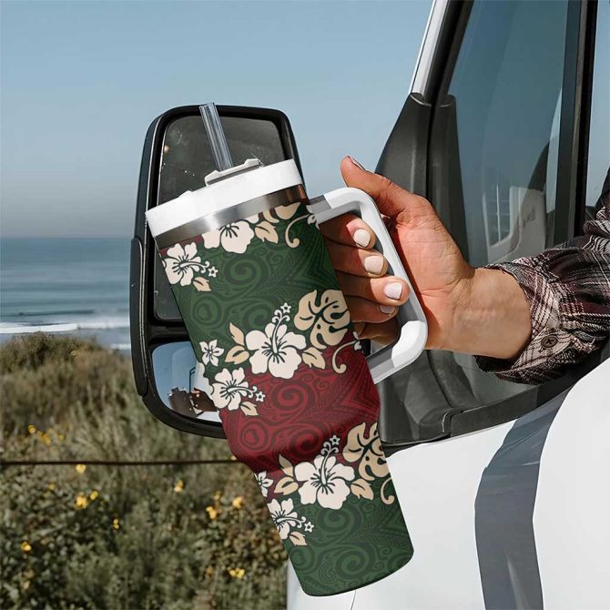 Hawaiian Hibiscus Christmas Color Custom Stanley Quencher 40Oz Stainless Steel Tumbler With Handle - Image 7