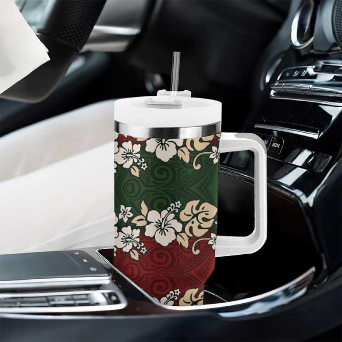Hawaiian Hibiscus Christmas Color Custom Stanley Quencher 40Oz Stainless Steel Tumbler With Handle - Image 8