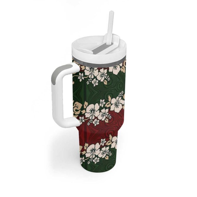 Hawaiian Hibiscus Christmas Color Custom Stanley Quencher 40Oz Stainless Steel Tumbler With Handle - Image 2
