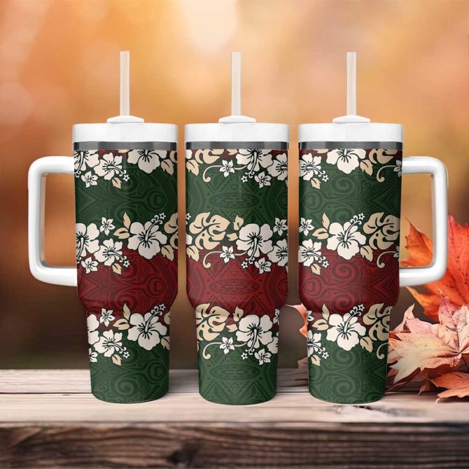 Hawaiian Hibiscus Christmas Color Custom Stanley Quencher 40Oz Stainless Steel Tumbler With Handle - Image 4