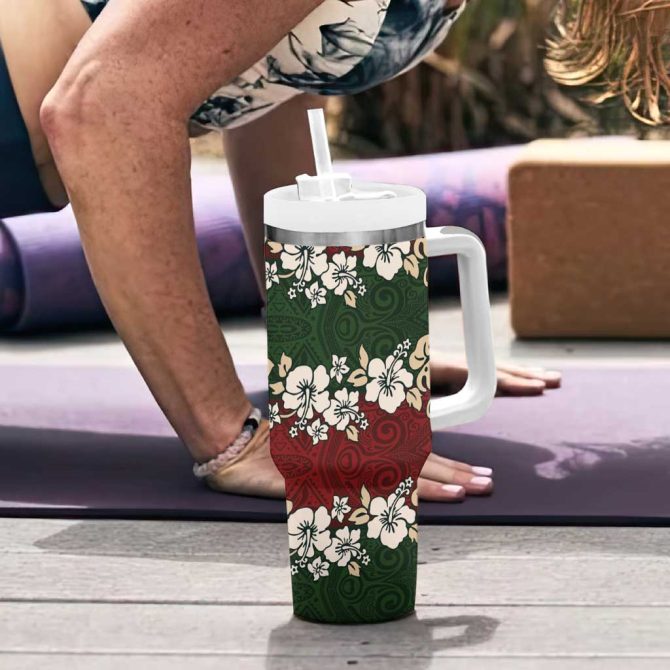 Hawaiian Hibiscus Christmas Color Custom Stanley Quencher 40Oz Stainless Steel Tumbler With Handle - Image 6