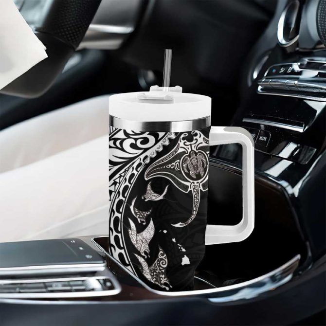 Hawaiian Manta Ray And Polynesian Tribal Tattoo Black Color Custom Stanley Quencher 40Oz Stainless Steel Tumbler With Handle - Image 8