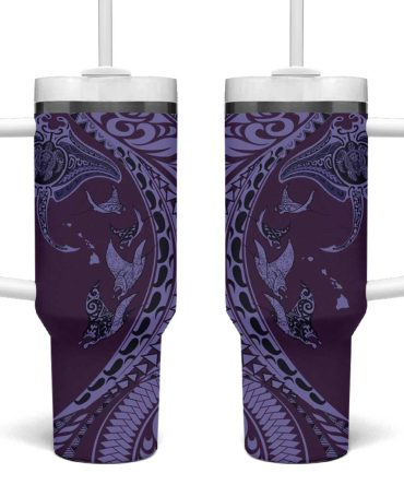 Hawaiian Manta Ray And Polynesian Tribal Tattoo Purple Color Custom Stanley Quencher 40Oz Stainless Steel Tumbler With Handle