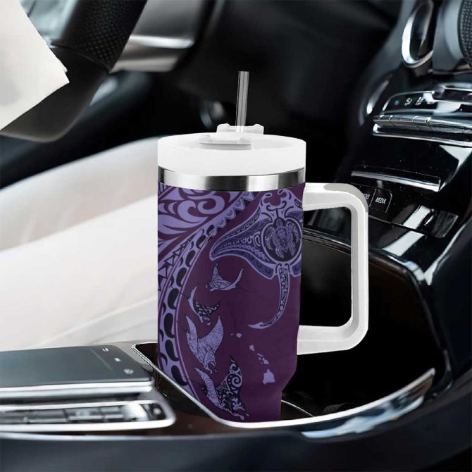 Hawaiian Manta Ray And Polynesian Tribal Tattoo Purple Color Custom Stanley Quencher 40Oz Stainless Steel Tumbler With Handle - Image 8