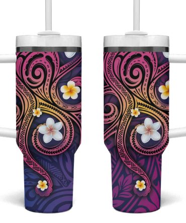 Hawaiian Octopus Tattoo And Frangipani Custom Stanley Quencher 40Oz Stainless Steel Tumbler With Handle
