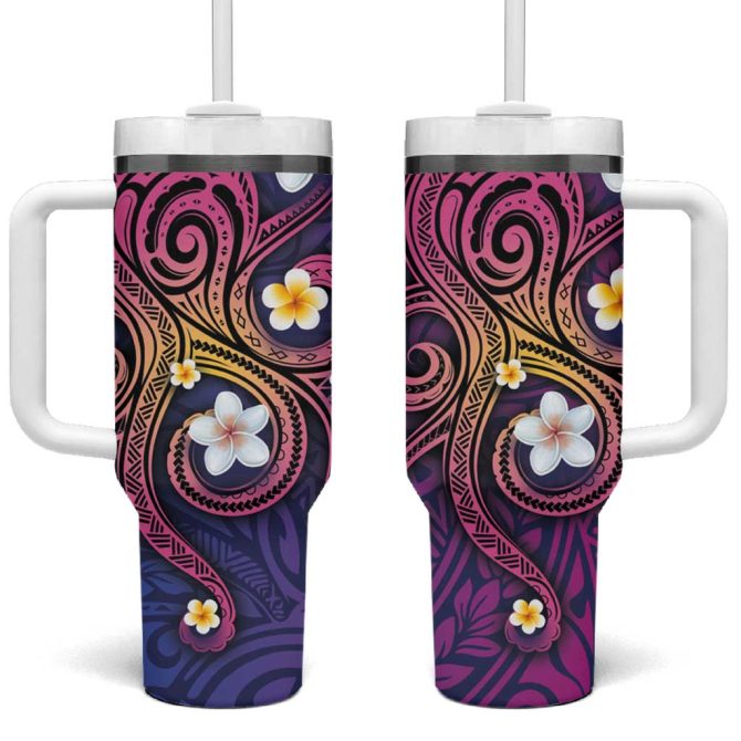Hawaiian Octopus Tattoo And Frangipani Custom Stanley Quencher 40Oz Stainless Steel Tumbler With Handle