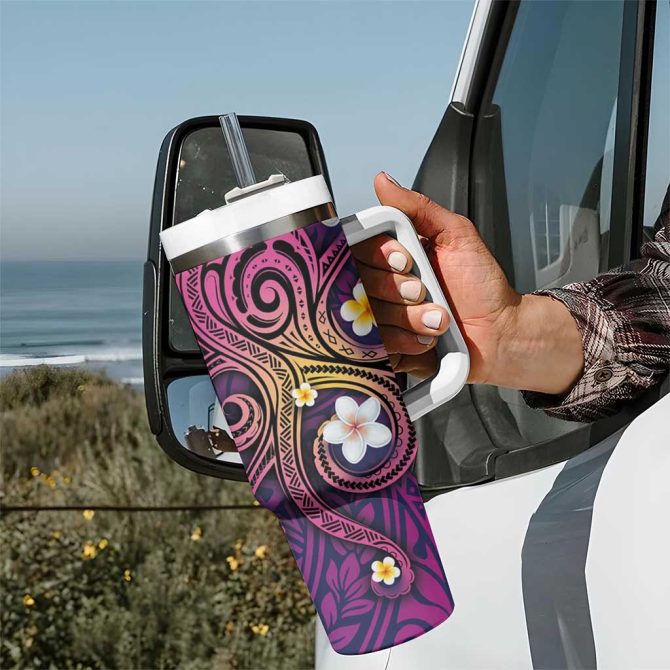 Hawaiian Octopus Tattoo And Frangipani Custom Stanley Quencher 40Oz Stainless Steel Tumbler With Handle - Image 7