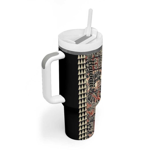 Hawaiian Quilt Hibiscus Kakau Vintage Custom Stanley Quencher 40Oz Stainless Steel Tumbler With Handle - Image 2