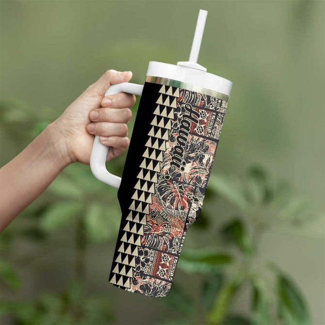 Hawaiian Quilt Hibiscus Kakau Vintage Custom Stanley Quencher 40Oz Stainless Steel Tumbler With Handle - Image 3