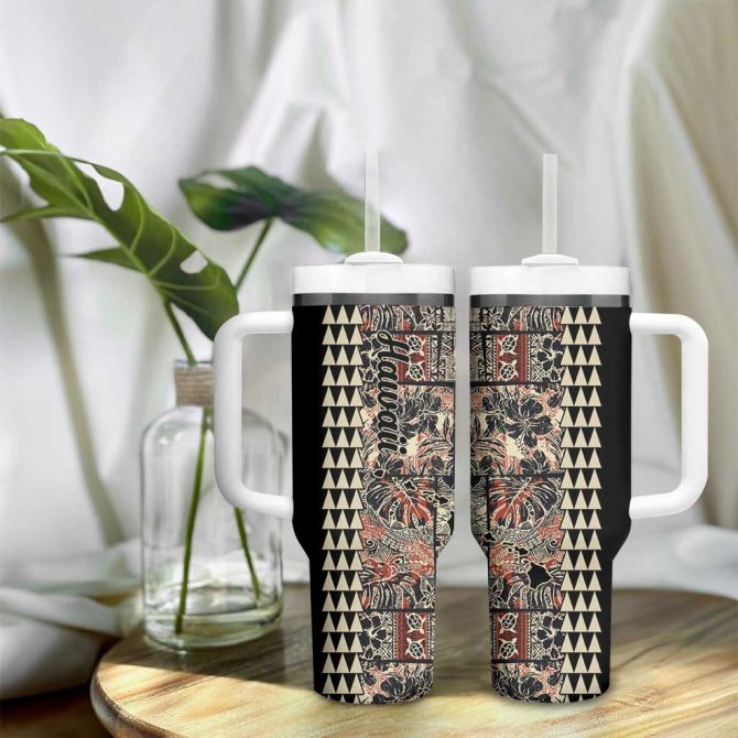 Hawaiian Quilt Hibiscus Kakau Vintage Custom Stanley Quencher 40Oz Stainless Steel Tumbler With Handle - Image 9