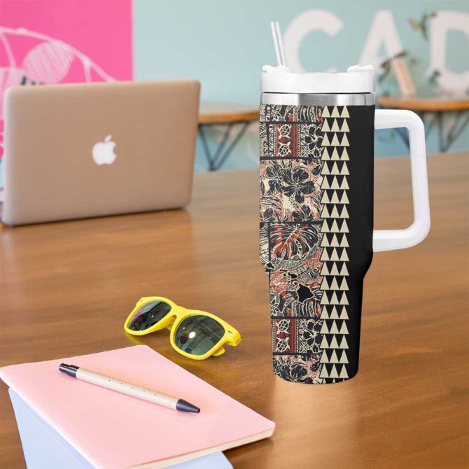 Hawaiian Quilt Hibiscus Kakau Vintage Custom Stanley Quencher 40Oz Stainless Steel Tumbler With Handle - Image 5